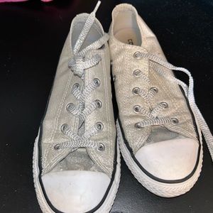 Converse Girl's CT Double-Tongue OX White/Silver Sneakers Junior Sz 3 659348F